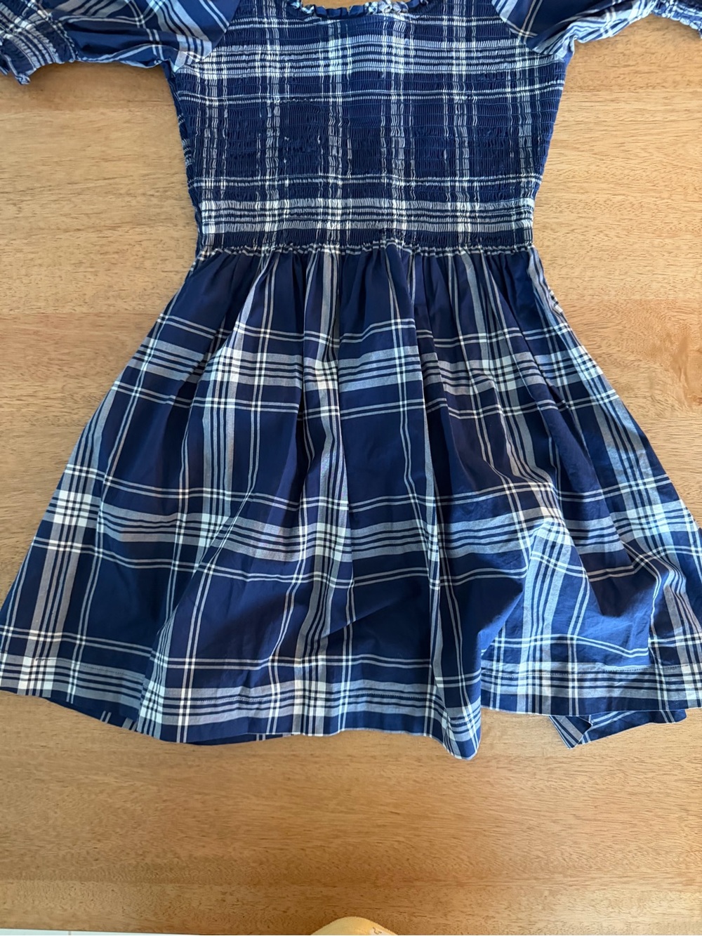 Blue Plaid Smocked Puff Sleeve Nap Dress Cottagecore Picnic Dress Size S - Picture 7 of 9